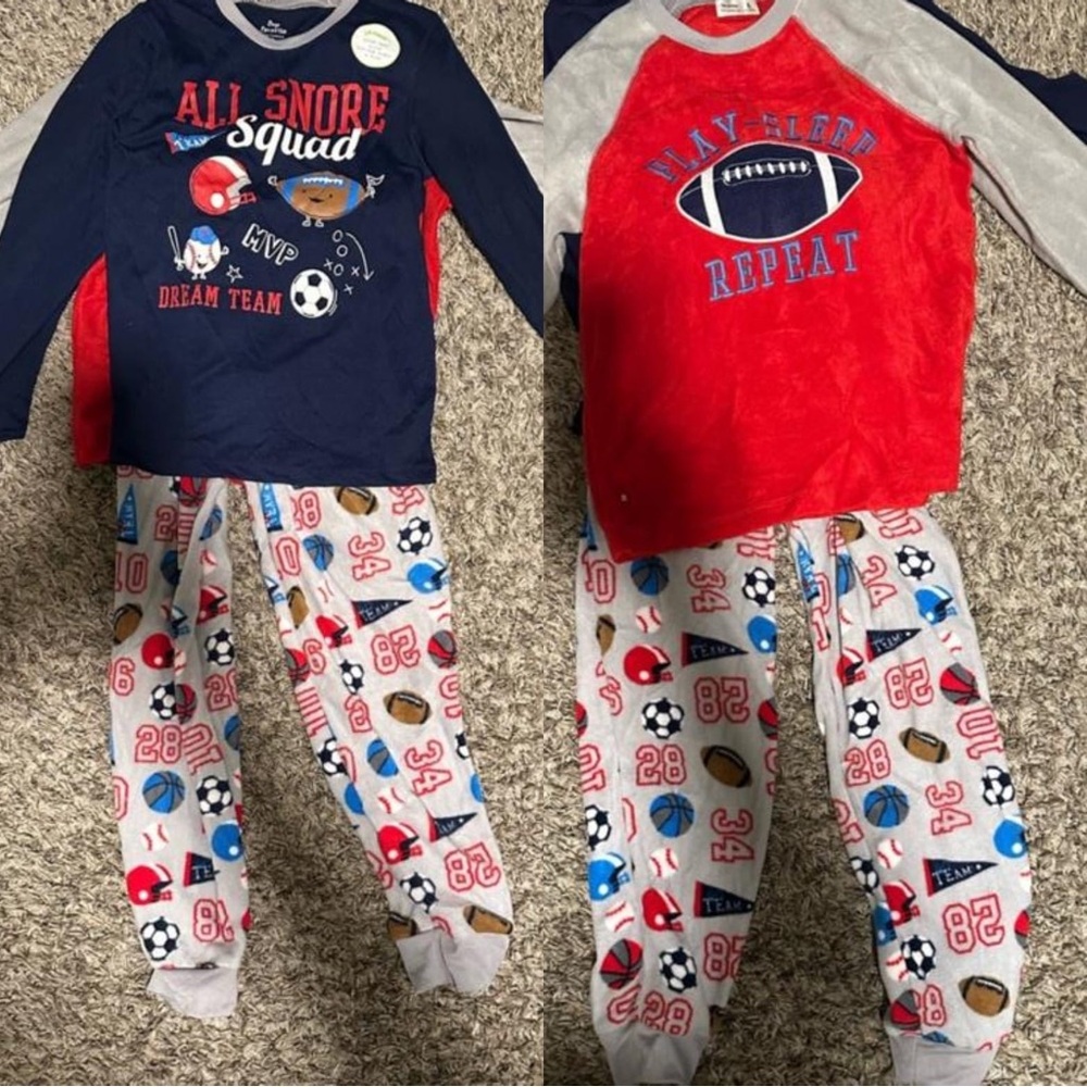 Play Hard 3pcs Boys Sleepwear set . Football sports theme. Red and Gray pajamas
